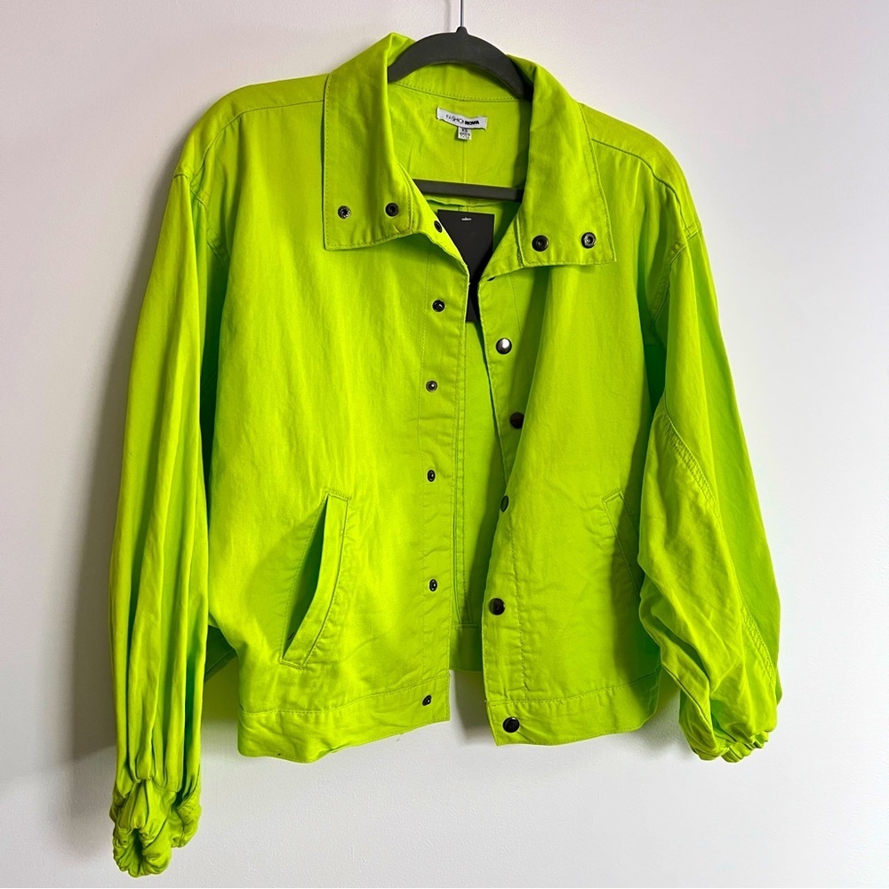 RARE 90s Fashion Nova Lime Green Cropped puff Bomber Jacket Balloon Sleeves XS - Picture 4 of 11